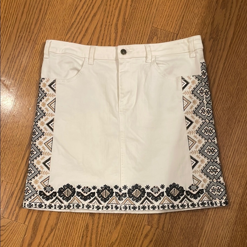 Anthropologie White Embellished Mini Pencil Skirt